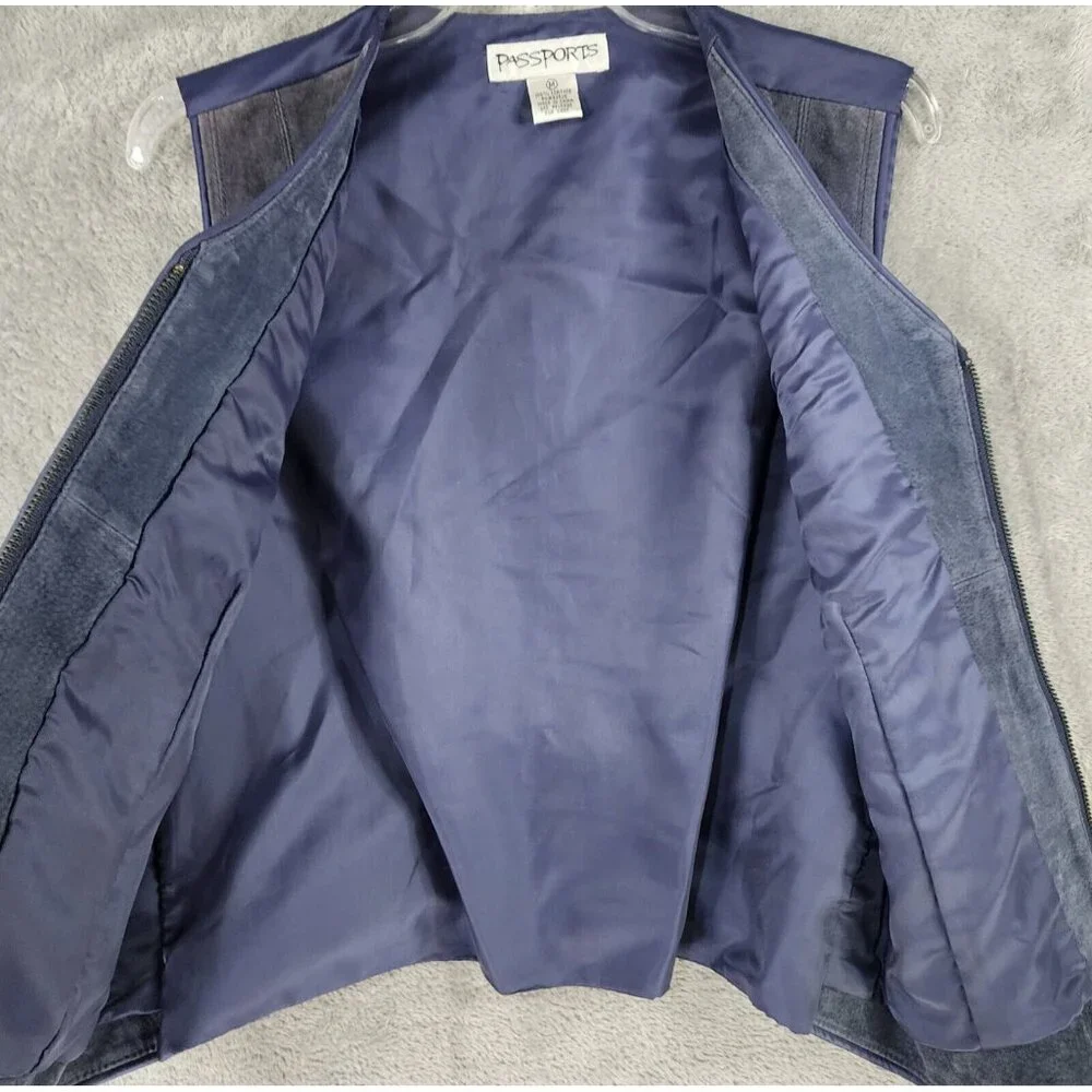 Passports Vest Skirt Set Womens Medium Blue Leather Full Zip Vintage Knee Length - Picture 12 of 16